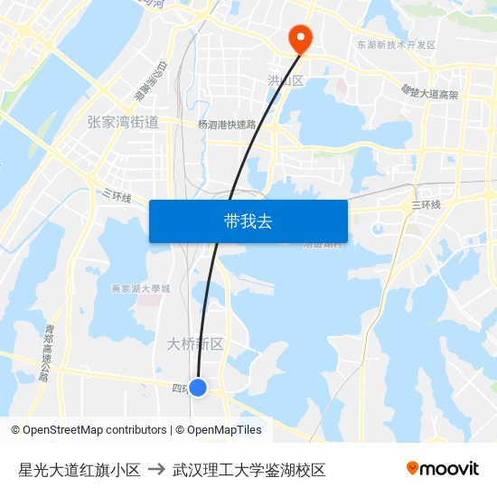 星光大道红旗小区 to 武汉理工大学鉴湖校区 map