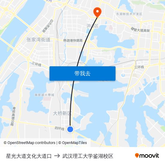 星光大道文化大道口 to 武汉理工大学鉴湖校区 map