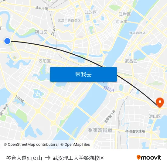 琴台大道仙女山 to 武汉理工大学鉴湖校区 map