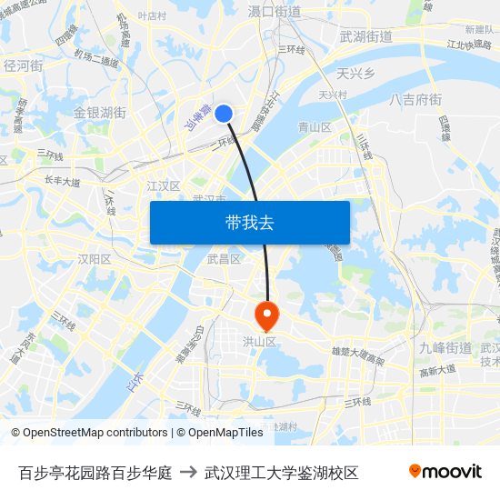百步亭花园路百步华庭 to 武汉理工大学鉴湖校区 map