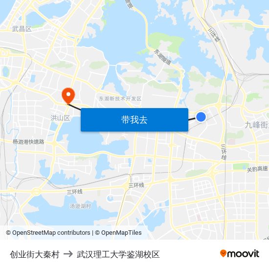 创业街大秦村 to 武汉理工大学鉴湖校区 map