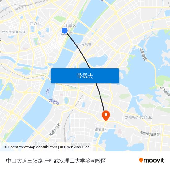中山大道三阳路 to 武汉理工大学鉴湖校区 map