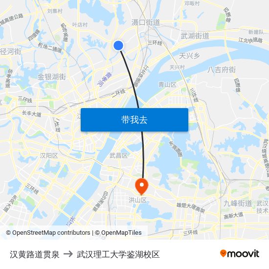 汉黄路道贯泉 to 武汉理工大学鉴湖校区 map