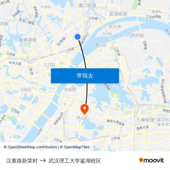 汉黄路新荣村 to 武汉理工大学鉴湖校区 map