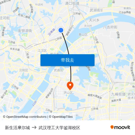 新生活摩尔城 to 武汉理工大学鉴湖校区 map