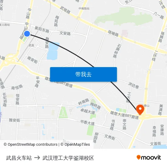 武昌火车站 to 武汉理工大学鉴湖校区 map