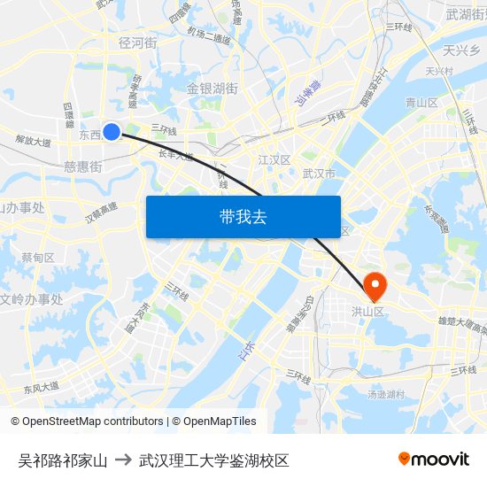 吴祁路祁家山 to 武汉理工大学鉴湖校区 map