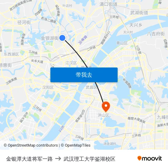 金银潭大道将军一路 to 武汉理工大学鉴湖校区 map