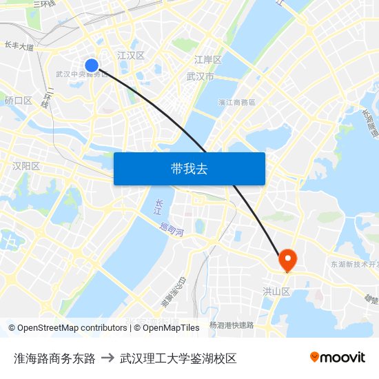 淮海路商务东路 to 武汉理工大学鉴湖校区 map