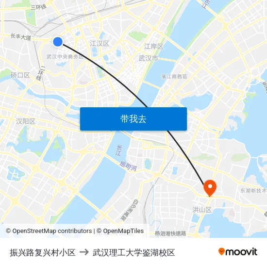 振兴路复兴村小区 to 武汉理工大学鉴湖校区 map
