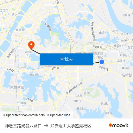 神墩三路光谷八路口 to 武汉理工大学鉴湖校区 map