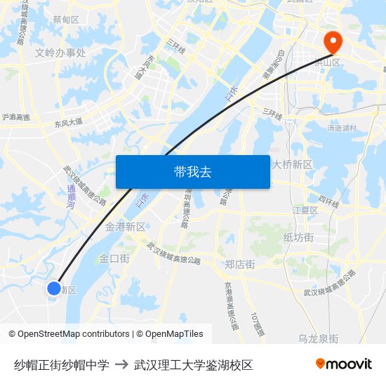 纱帽正街纱帽中学 to 武汉理工大学鉴湖校区 map