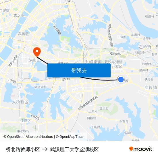 桥北路教师小区 to 武汉理工大学鉴湖校区 map