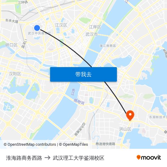 淮海路商务西路 to 武汉理工大学鉴湖校区 map