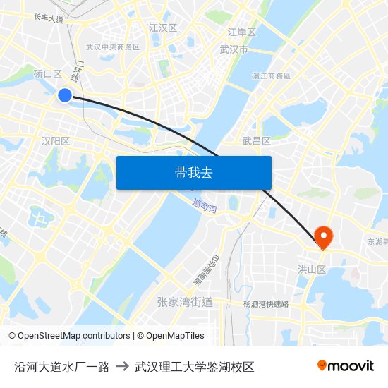 沿河大道水厂一路 to 武汉理工大学鉴湖校区 map