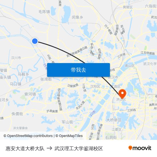 惠安大道大桥大队 to 武汉理工大学鉴湖校区 map