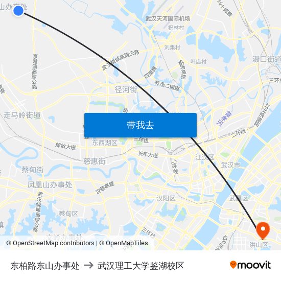 东柏路东山办事处 to 武汉理工大学鉴湖校区 map