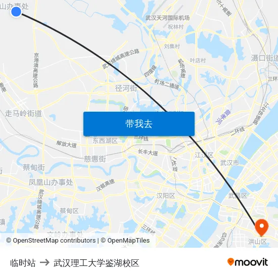 临时站 to 武汉理工大学鉴湖校区 map