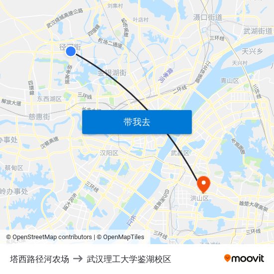 塔西路径河农场 to 武汉理工大学鉴湖校区 map
