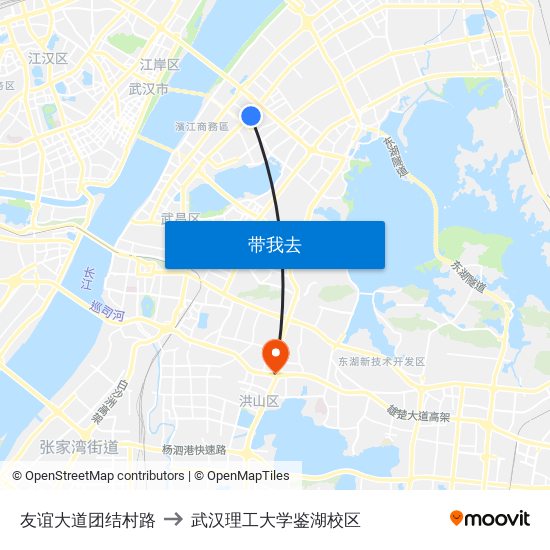 友谊大道团结村路 to 武汉理工大学鉴湖校区 map