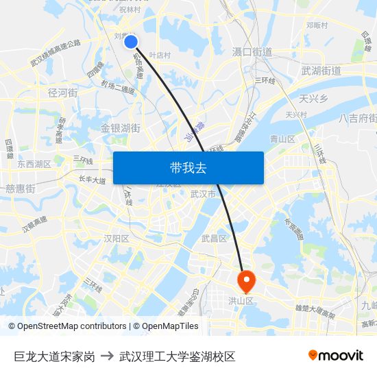 巨龙大道宋家岗 to 武汉理工大学鉴湖校区 map