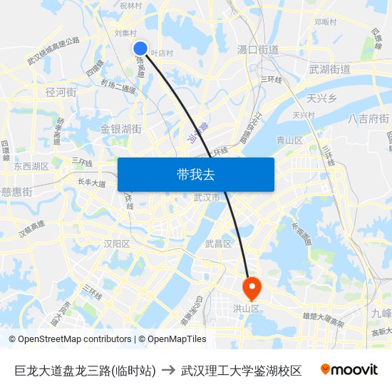 巨龙大道盘龙三路(临时站) to 武汉理工大学鉴湖校区 map