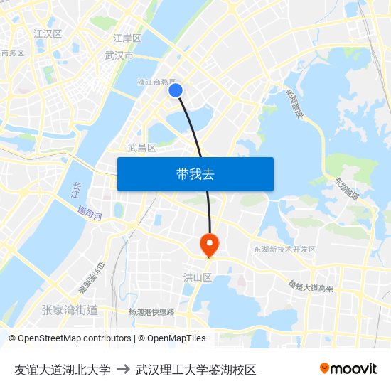 友谊大道湖北大学 to 武汉理工大学鉴湖校区 map