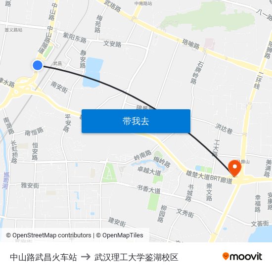 中山路武昌火车站 to 武汉理工大学鉴湖校区 map