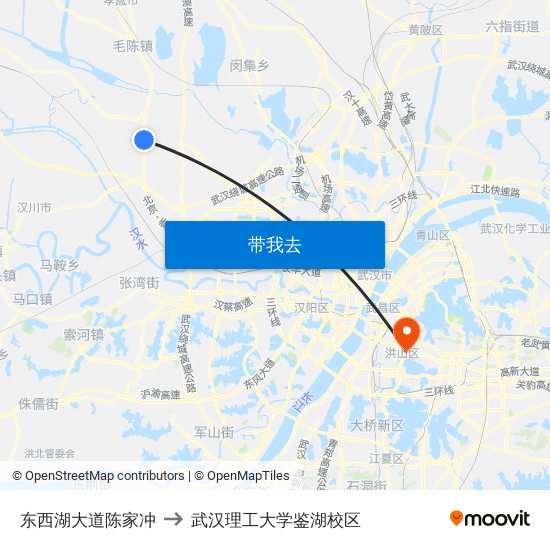 东西湖大道陈家冲 to 武汉理工大学鉴湖校区 map