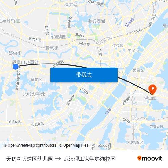 天鹅湖大道区幼儿园 to 武汉理工大学鉴湖校区 map