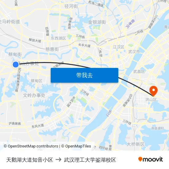天鹅湖大道知音小区 to 武汉理工大学鉴湖校区 map