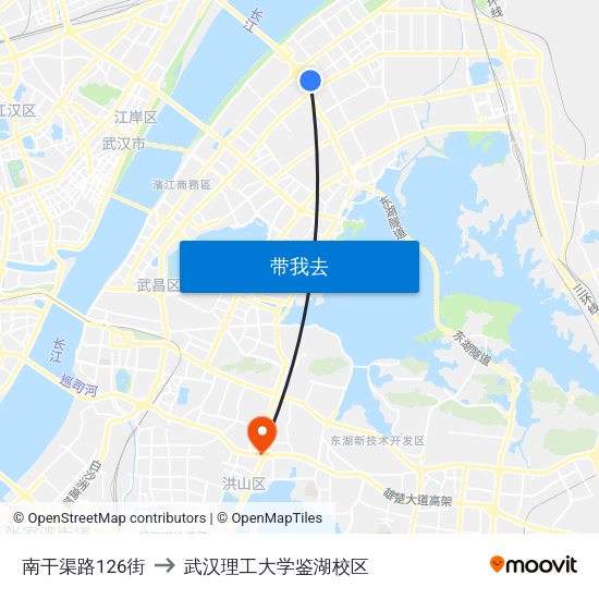 南干渠路126街 to 武汉理工大学鉴湖校区 map