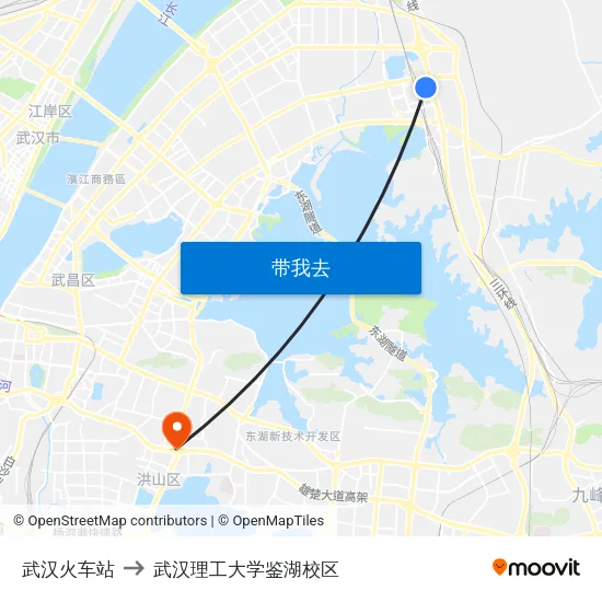 武汉火车站 to 武汉理工大学鉴湖校区 map