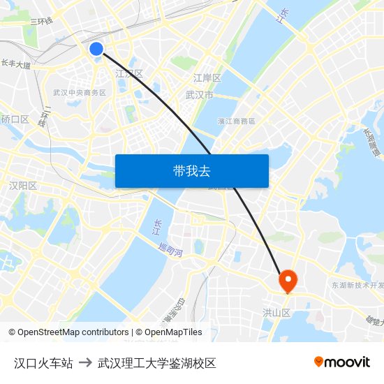 汉口火车站 to 武汉理工大学鉴湖校区 map