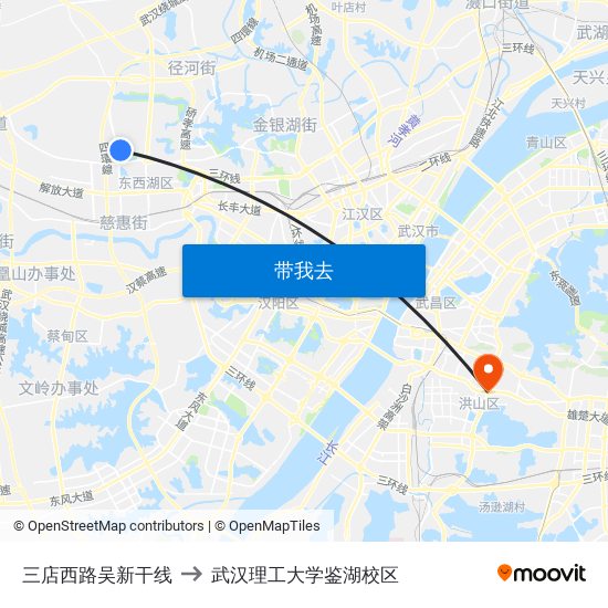 三店西路吴新干线 to 武汉理工大学鉴湖校区 map