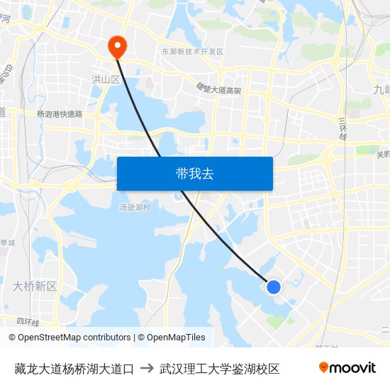 藏龙大道杨桥湖大道口 to 武汉理工大学鉴湖校区 map
