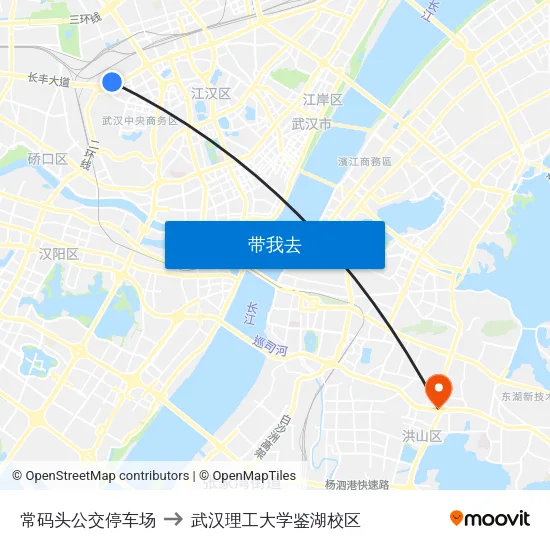 常码头公交停车场 to 武汉理工大学鉴湖校区 map
