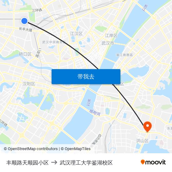 丰顺路天顺园小区 to 武汉理工大学鉴湖校区 map