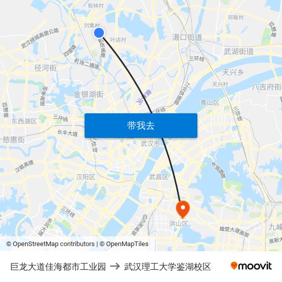 巨龙大道佳海都市工业园 to 武汉理工大学鉴湖校区 map