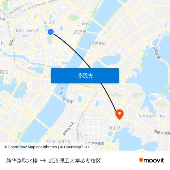 新华路取水楼 to 武汉理工大学鉴湖校区 map