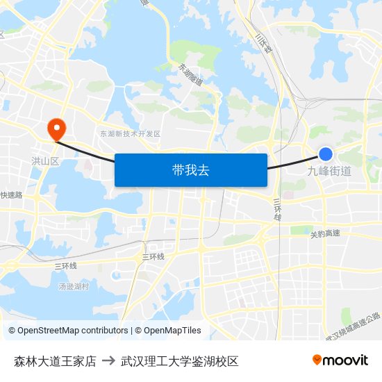 森林大道王家店 to 武汉理工大学鉴湖校区 map