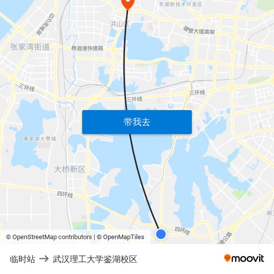 临时站 to 武汉理工大学鉴湖校区 map