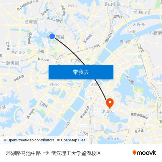 环湖路马池中路 to 武汉理工大学鉴湖校区 map