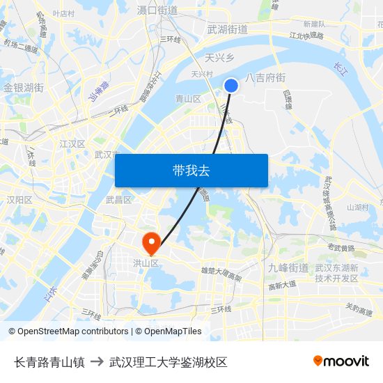 长青路青山镇 to 武汉理工大学鉴湖校区 map