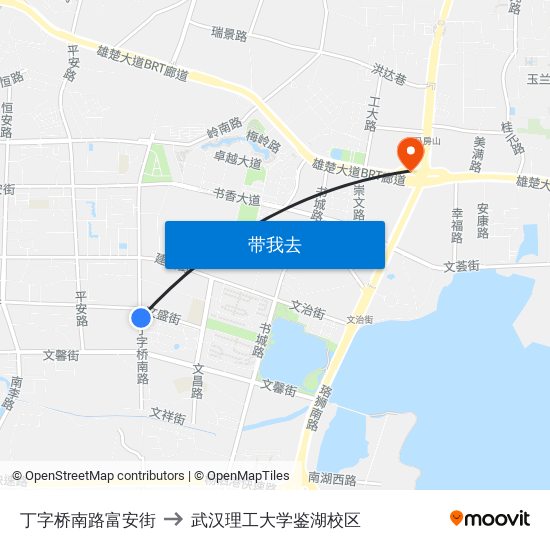 丁字桥南路富安街 to 武汉理工大学鉴湖校区 map