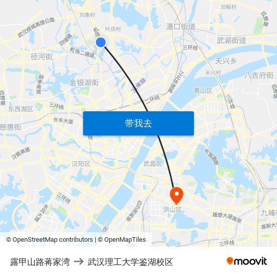 露甲山路蒋家湾 to 武汉理工大学鉴湖校区 map