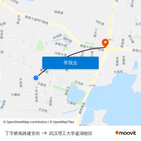 丁字桥南路建安街 to 武汉理工大学鉴湖校区 map