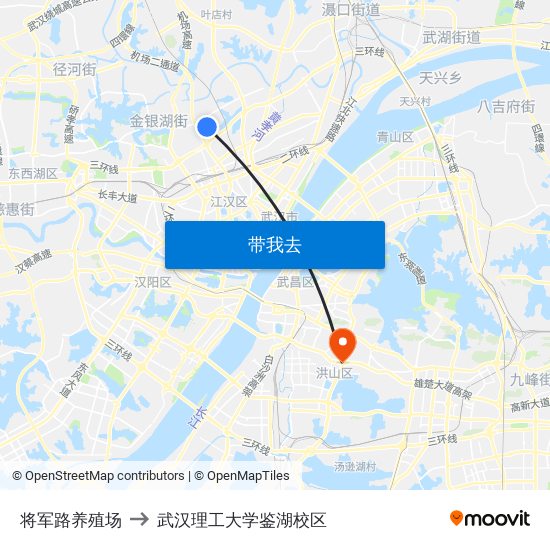 将军路养殖场 to 武汉理工大学鉴湖校区 map