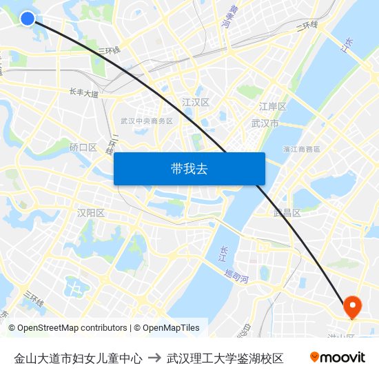 金山大道市妇女儿童中心 to 武汉理工大学鉴湖校区 map