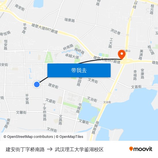 建安街丁字桥南路 to 武汉理工大学鉴湖校区 map